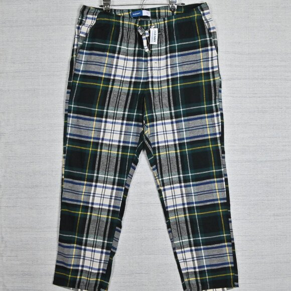 NWT Old Navy Flannel Plaid 100% Cotton Button Up Drawstring Green Pajamas XL - Picture 7 of 16